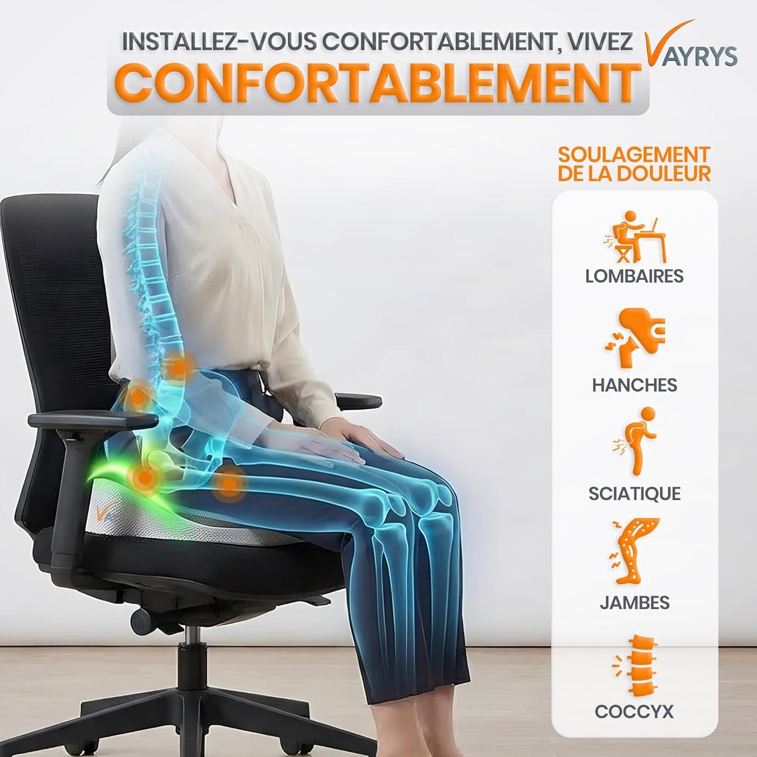 VAYRYS Coussin Coccyx Ergonomique en Mousse à mémoire de Forme view 8
